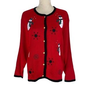 Croft & Barrow Women’s Holiday Ugly Christmas Sweater Cardigan Size XL Snowman